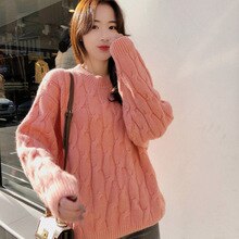 Laziness-Style Candy-Colored Linen Flower Color Sweater Pullover Loose-Fit Korean-style Women’s 2019 Autumn And Winter New Style