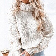 Loose High Neck Pullover Bat Long Sleeve Short Sweater Woman Twist Casual Street Fashion Autumn Sweaters Women’s Clothes 2020