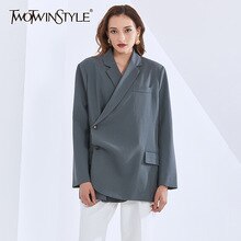 TWOTWINSTYLE Irregular Black Blazer For Women Notched Long Sleeve Casual Minimalist Blazers Female 2020 Fall Fashion New Style
