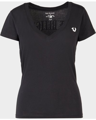 Women's True Religion Back Logo V-Neck T-Shirt Black, Black